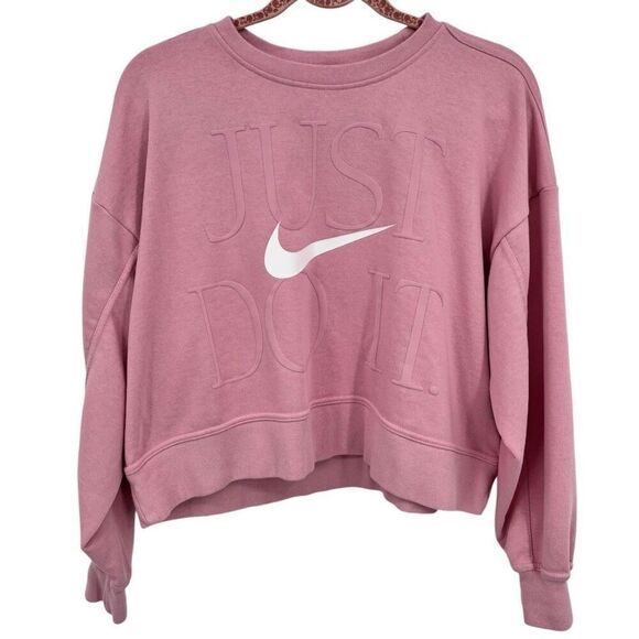 Nike Just Do It Cropped Sweatshirt Pink Size Medium - Picture 1 of 5